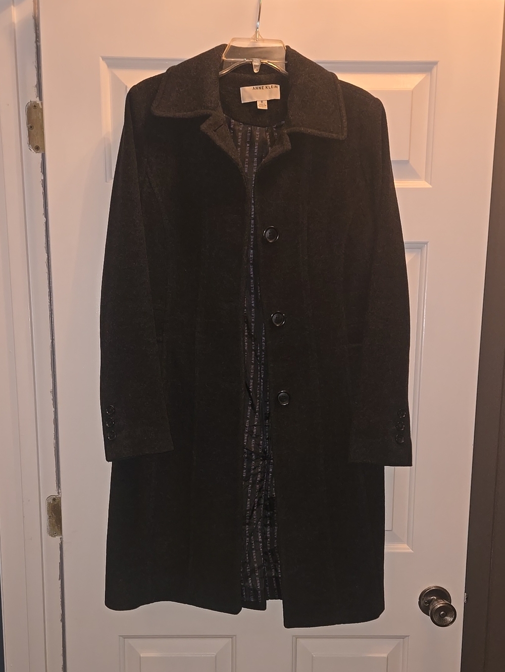 Anne Klein Black Wool-Blend Long Pea Coat